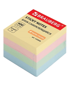 Блок самоклеящийся (стикеры) ПАСТЕЛЬНЫЙ 400 листов Brauberg