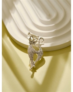 Брошь «Кошка» изящная с бантом, белая в серебре Qf