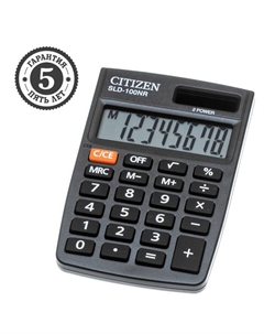 Калькулятор карманный Citizen SLd=100NR, 8-разрядный, 58×88×10 мм, двойное питание, чёрный