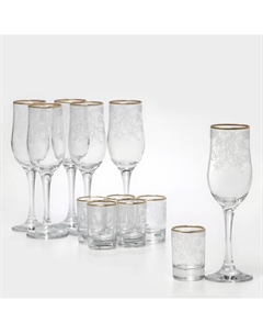 Набор подарочный «Акация», стеклянный, 12 предметов: 6 бокалов 200 мл, 6 стопок 50 мл, гравировка, отводка золотом Декостек