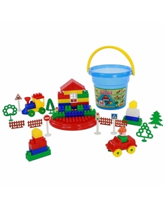 Конструктор «Строитель», 68 элементов, в ведре макси с крышкой Полесье