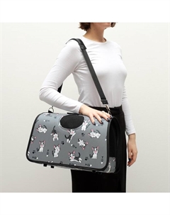 Сумка-переноска каркасная «Играющие котики», размер M, 40×21×27 см, серая Пижон