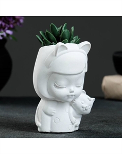 Фигурное кашпо для цветов «Девочка с ушками», 50 мл, 12×7.5×7.5 см, гипс, белое Хорошие сувениры