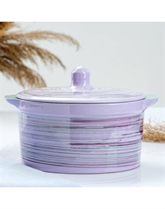 Кастрюля, 2 л, 20×15 см, сиреневая Борисовская керамика