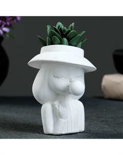 Фигурное кашпо для цветов «Девочка со жвачкой», 50 мл, 11×9×9 см, гипс, белое Хорошие сувениры