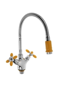 Смеситель для кухни Accoona A4882H, двухвентильный, с гибким изливом, силумин, желтый/хром