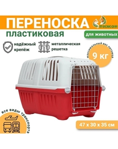 Переноска для животных пластиковая 47×30×35 см, вес до 9 кг, красная Пижон