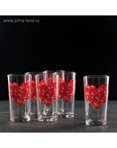 Набор стеклянных стаканов «Цветочное сердце», 230 мл, 6 шт, рисунок МИКС Осз