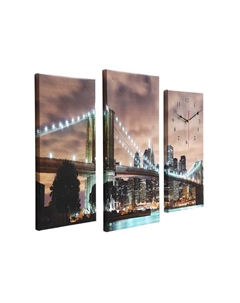 Часы-картина настенные, модульные «Светящийся мост», бесшумные, 60×80 см, триптих Сюжет