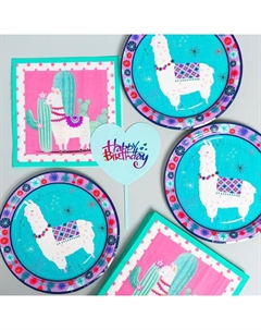 Набор бумажной посуды «С днём рождения», альпака Страна карнавалия