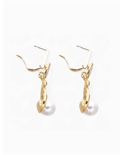 Серьги с жемчугом «Грейс» листья и линии, цвет белый в золоте Qf