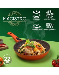 Сковорода Terra, d=22 см, кованый алюминий, съёмная ручка soft-touch, антипригарное покрытие, индукция, оранжевая Magistro