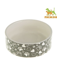 Миска керамическая «Лапки» 250 мл - 11.5×11.5×4.5 см, серая/белая Пижон