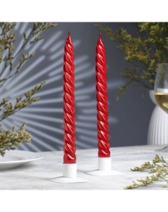 Набор свечей витых, 2.3×24.5 см, 5 ч, 50 г, 2 штуки, красный металлик Омский свечной завод