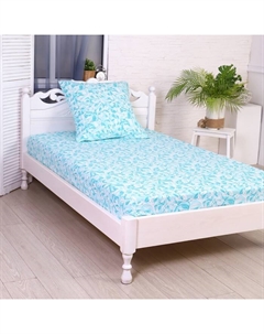 Постельное бельё 1.5сп Вьюнок, цвет бирюза (простыня 145х215см, наволочка 70х70см) бязь, 120г/м², 100% хлопок Атра