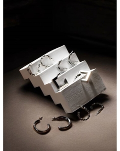 Серьги набор 5 пар «Леди» линии, белые в серебре Qf