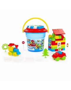 Конструктор «Строитель» 84 эл в ведре с крышкой Полесье