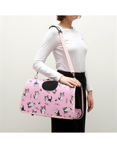 Сумка-переноска каркасная «Играющие котики», размер М, 40×21×27 см, розовая Пижон