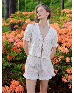 Комплект домашний женский кремовый с цветочным принтом Mark formelle