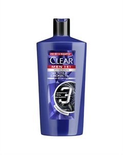 Шампунь-бальзам-гель для душа 3 в 1 Чистота и свежесть с активным углем, ментолом и цинком Men Clear