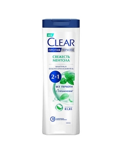 Шампунь и бальзам-ополаскиватель 2 в 1 против перхоти Свежесть ментола, против жирности и зуда 380 Clear