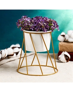 Декоративный горшок для цветов «Цилиндр», 500 мл, 16×16×16 см, керамика, с металлической подставкой, белый Take it easy