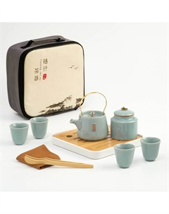 Набор для чайной церемонии «Ханчжоу», 10 предметов, на 4 персоны, чашка 55 мл, чайник 200 мл, керамика, серый Джекичай