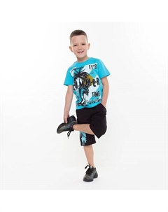 Комплект (футболка/шорты) для мальчика, цвет бирюзовый/чёрный, рост 128 Luneva