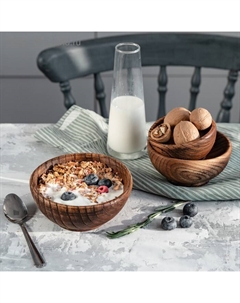 Набор деревянных тарелок, 3 шт: 15×6,3, 12,5×6,1, 10,5×5,9 см, из натурального вяза, коричневый Magistro