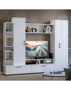 Стенка в гостиную «Дакота», с шкафами, 2364×362×1872 мм, цвет белый ясень Трия