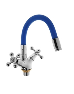 Смеситель для кухни Accoona A9871M, двухвентильный, силиконовый излив, силумин, синий/хром