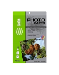 Фотобумага для струйной печати А3, 50 листов, 230 г/м2, односторонняя, глянцевая Cactus