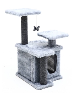 Домик для кошек с когтеточкой, квадратный, 3х-этажный, 33×42×63 см, ковролин, серая Пижон