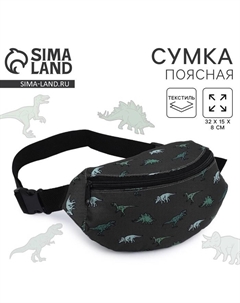 Сумка поясная Динозавры, 32х8х15 см, отд на молнии, цвет зелёный Nazamok kids
