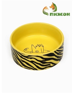 Миска керамическая «Дерзкий кот» 250 мл - 11.5×11.5×4.5 см, жёлтая/чёрная Пижон