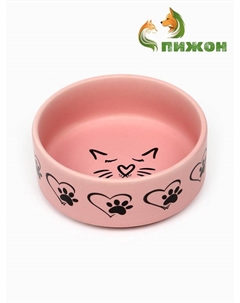 Миска керамическая «Кошачья мордочка» матовая 180 мл - 10.5 10.5×4 см, розовая Пижон