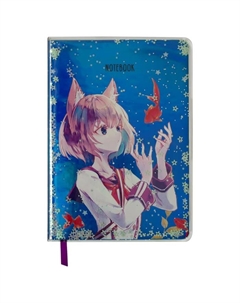 Записная книжка А5 80 листов в линию, ЛАЙТ, кожзам, "Magic world", съемная пластиковая обложка, глиттер, голография, блок офсет Meshu