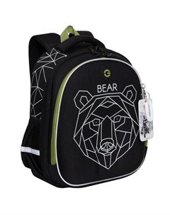 Ранец каркасный, 36 х 28 х 20 см,, светодиодная подсветка с картхолдером, чёрный Grizzly