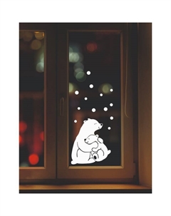 Интерьерная наклейка на окна «Медведица с медвежонком», 35×41 см (снег 10×20 см) Houseinterio