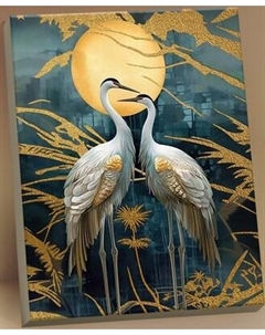 Картина по номерам Флюид Японские журавли в полнолуние 40x50 / HR0733