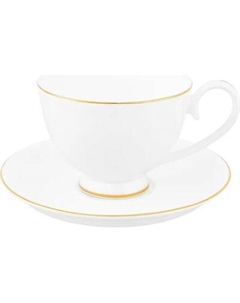 Чашка с блюдцем Elan Gallery Белая с золотом / 420743 Elan gallery