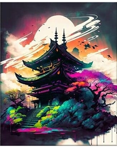 Картина по номерам Флюид Японская пагода на закате 40x50 / BHR0564
