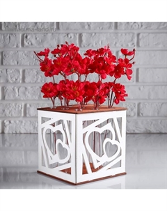 Кашпо для цветов «Два сердца», 15×15×15 см, деревянное, 9 колб, белое Дарим красиво