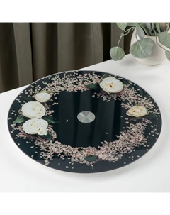 Подставка стеклянная для торта вращающаяся «Розы на чёрном», d=32 см, цвет чёрный Magistro