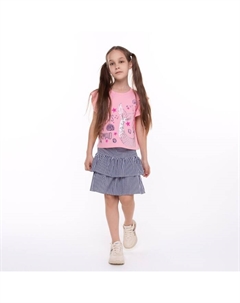 Комплект для девочки (футболка/юбка), цвет розовый/синий, рост 104 см Luneva