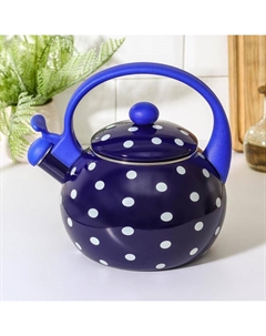 Чайник со свистком эмалированный «Горошек», 2,2 л, фиксированная ручка, индукция, цвет синий Доляна