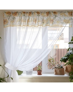 Тюль с подхватом и ламбрекеном «Солнечные цветы», 250×200 см, 100% п/э, вуаль Этель