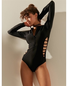 Купальник женский слитный с длинными рукавами, размер 44, чёрный Minaku