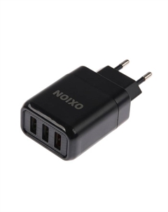 Сетевое зарядное устройство OXION OX-QC304BK, 3 USB, 3 А, 48 Вт, быстрая зарядка, черное Oxion