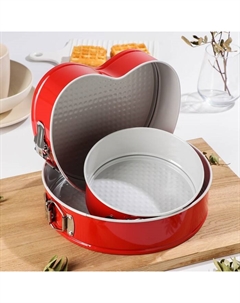 Набор форм для выпечки «Флёри. Круг», 3 предмета: d=18/23/26 см, съёмное дно, с керамическим покрытием, цвет МИКС Доляна